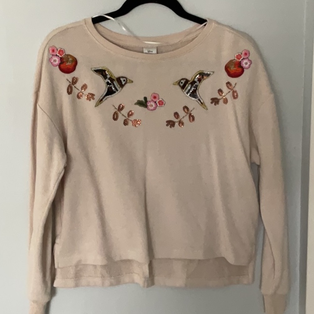 LC Lauren Conrad Cream Crew Neck Sweater with Floral Embroidery